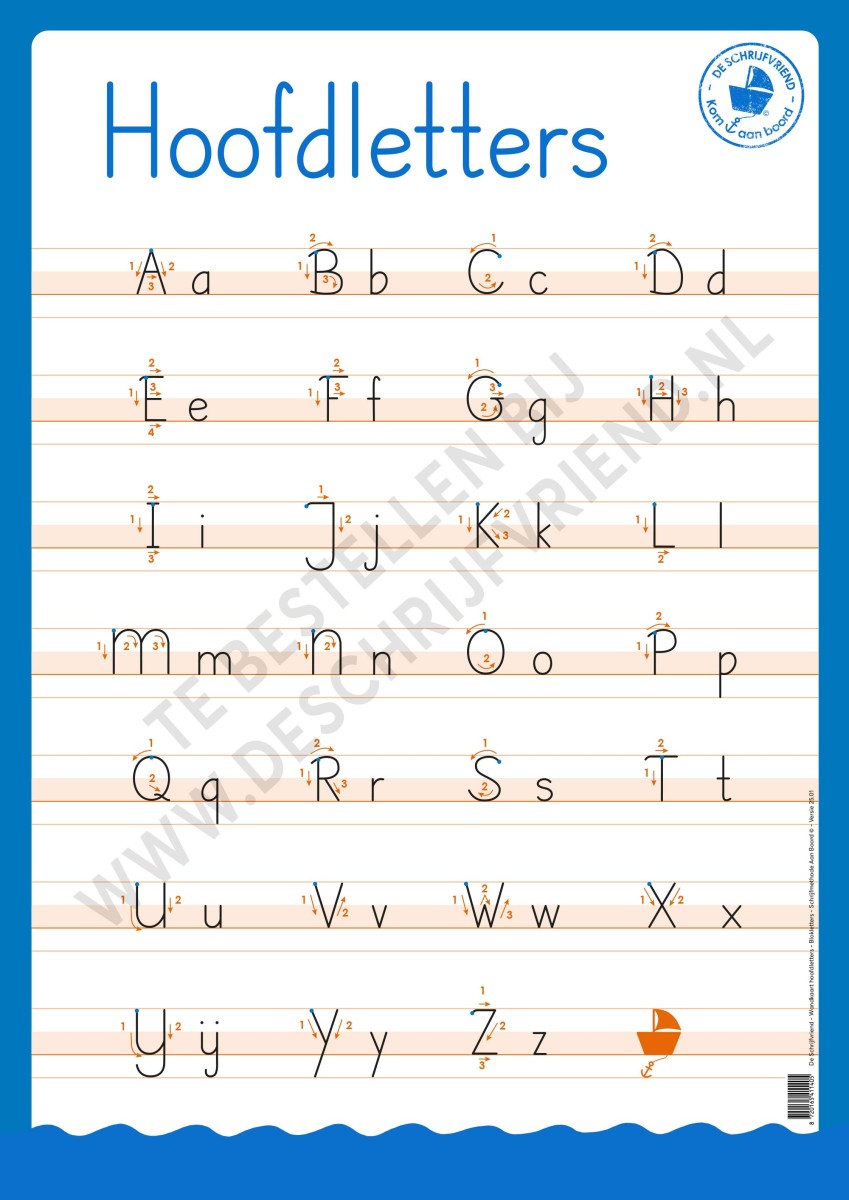 Wandkaart  ‘Aan Boord‘ Blokschrift - Hoofdletters & Kleine letters